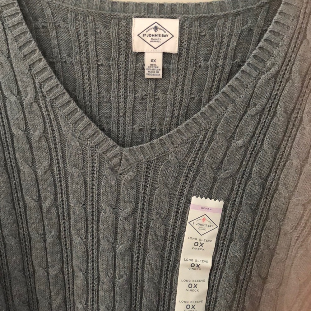 St. John's Bay Cable V-Neck Sweater - Plus - Picture 3 of 4